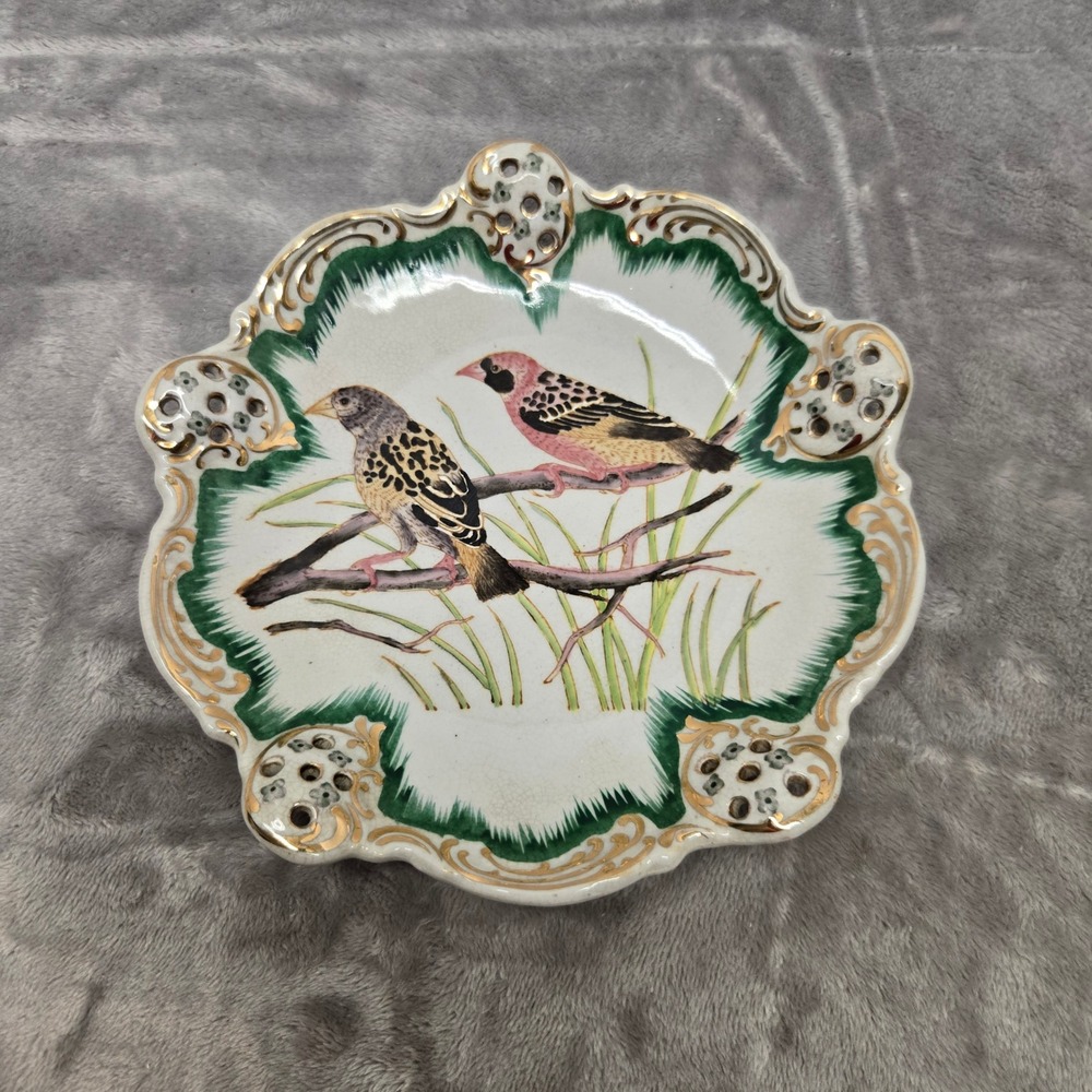 Vintage WL 1895 Decorative Bird Plate Gold Trim Reticulated Scalloped Edge 7.75"